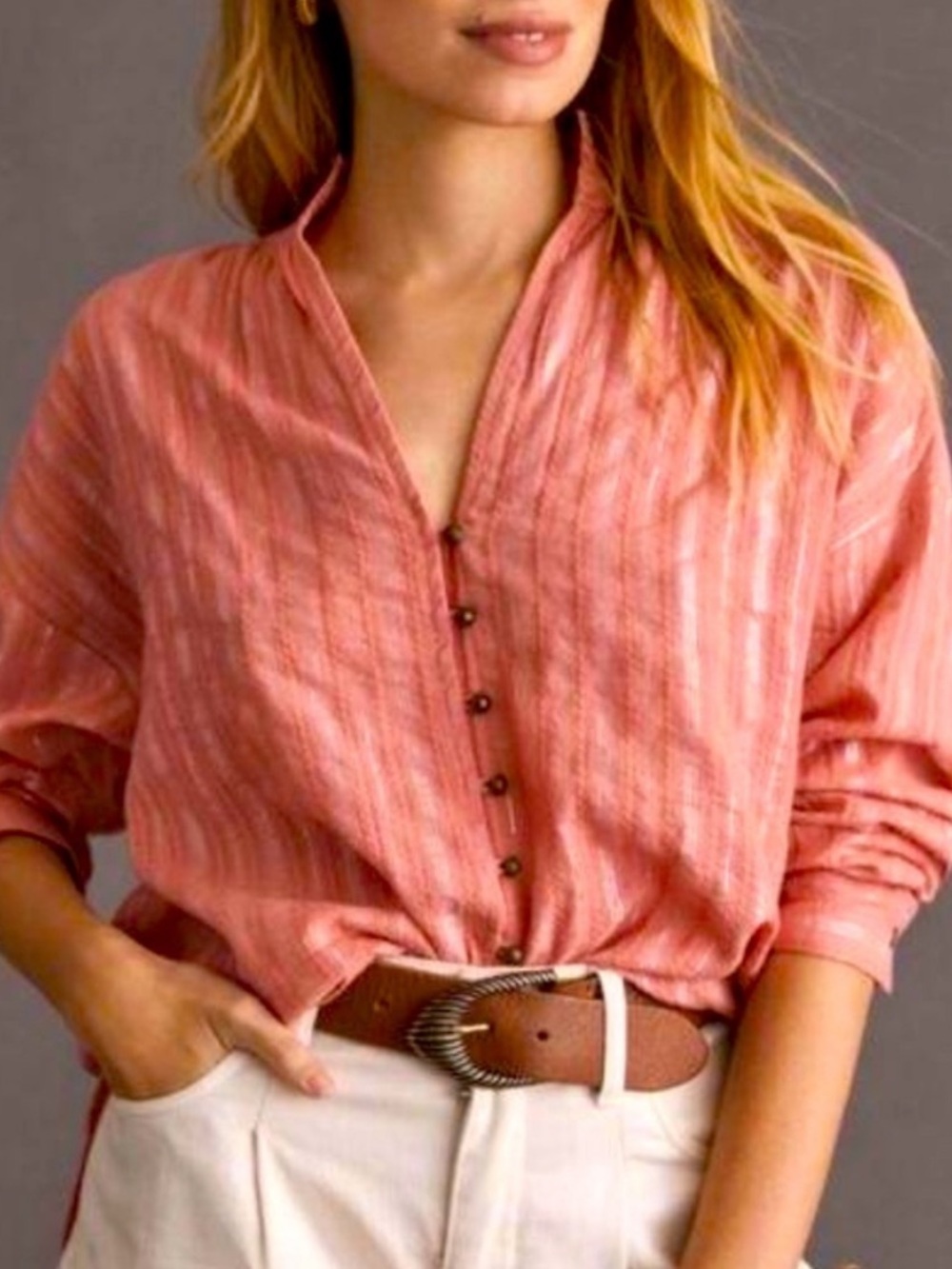 Anthropologie x pilcro pink tavi metallic stripe button down shirt sz 1X